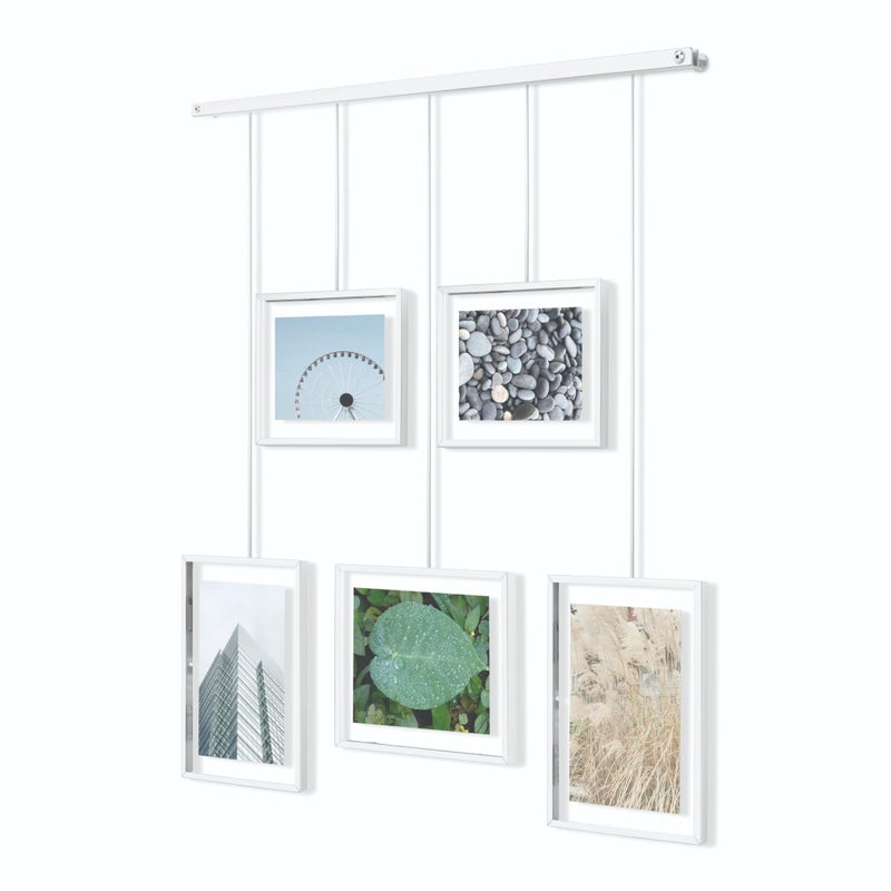 Umbra Exhibit Picture Frame Gallery Set, Adjustable Wall Collage Displays Five Photos (Two 4x6 and Three 5x7), Set of 5, White - Image 1